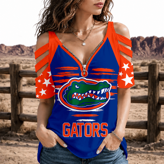 [FAN FAVORITE] NEW CUSTOMIZED NCAA FBS30 FLG FLORIDA GATORS STRAPPY COLD-SHOULDER TOP