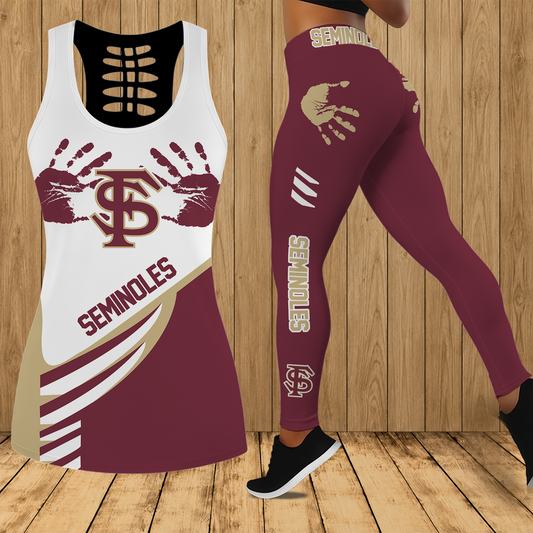 [HOMERUN DEAL] NEW CUSTOMIZED NCAA CWS30 FLS FLORIDA STATE SEMINOLES HOLLOW TANK TOP & LEGGINGS SET