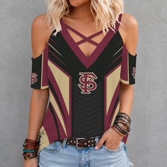 [HOMERUN DEAL] NEW CUSTOMIZED NCAA CWS30 FLS FLORIDA STATE SEMINOLES CRISS CROSS V-NECK TOP