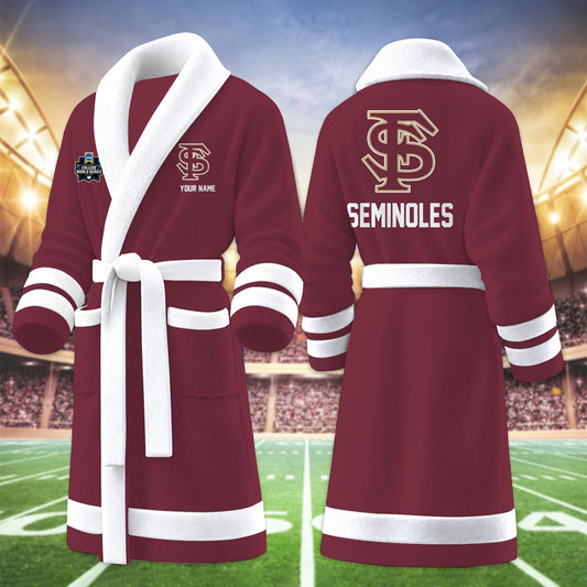 [HOMERUN DEAL] NEW CUSTOMIZED NCAA CWS30 FLS FLORIDA STATE SEMINOLES MULTICOLOR FLEECE BATHROBE