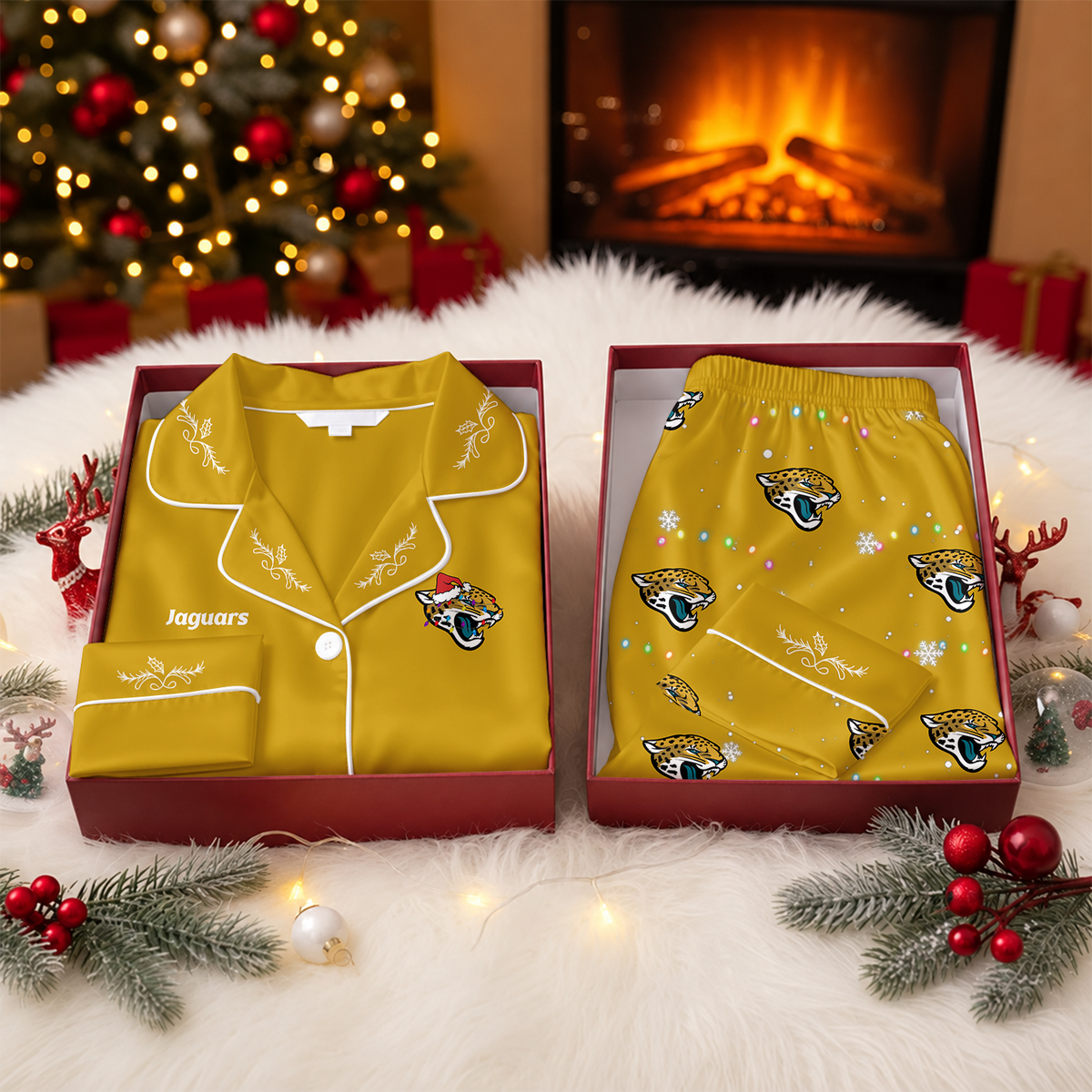 [TOUCHDOWN DEAL] NEW CUSTOMIZED NFL30 JSJ JACKSONVILLE JAGUARS LONG-SLEEVE PAJAMA SET