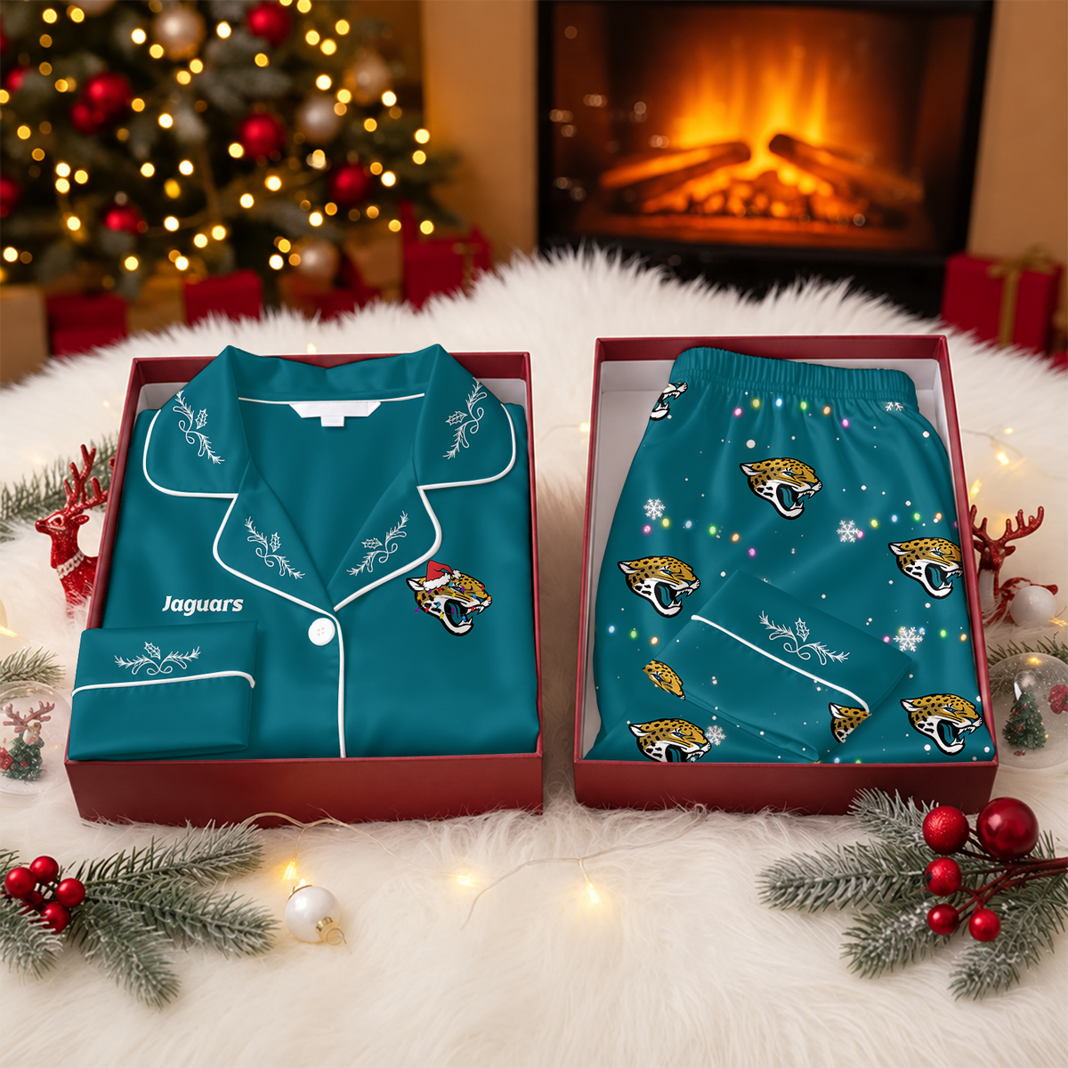 [TOUCHDOWN DEAL] NEW CUSTOMIZED NFL30 JSJ JACKSONVILLE JAGUARS LONG-SLEEVE PAJAMA SET