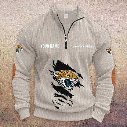 [TOUCHDOWN DEAL] NEW CUSTOMIZED NFL30 JSJ JACKSONVILLE JAGUARS MULTICOLOR STRIPED QUATER ZIP SWEATSHIRT