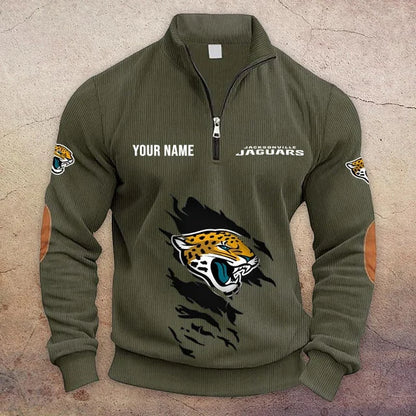 [TOUCHDOWN DEAL] NEW CUSTOMIZED NFL30 JSJ JACKSONVILLE JAGUARS MULTICOLOR STRIPED QUATER ZIP SWEATSHIRT