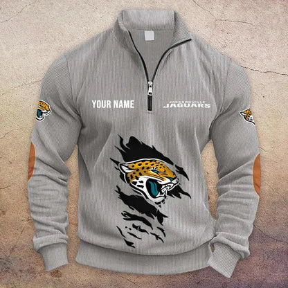 [TOUCHDOWN DEAL] NEW CUSTOMIZED NFL30 JSJ JACKSONVILLE JAGUARS MULTICOLOR STRIPED QUATER ZIP SWEATSHIRT