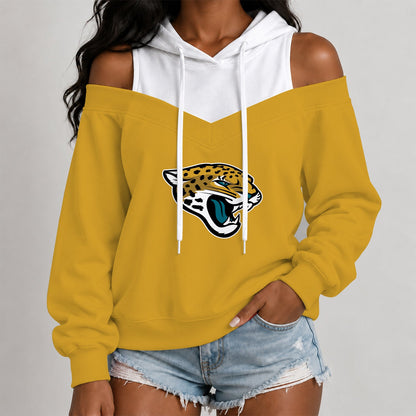 [TOUCHDOWN DEAL] NEW CUSTOMIZED NFL30 JSJ THE JAGUARS WOMEN'S OFF-SHOULDER HOODIE