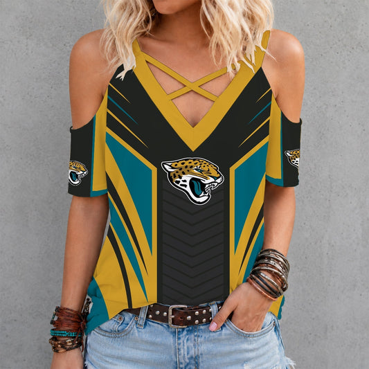 [TOUCHDOWN DEAL] NEW CUSTOMIZED NFL30 JSJ JACKSONVILLE JAGUARS CRISS CROSS V-NECK TOP