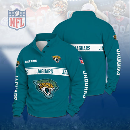 [TOUCHDOWN DEAL] NEW CUSTOMIZED NFL30 JSJ THE JAGUARS QUARTER-BUTTON STAND-COLLAR SWEATSHIRT