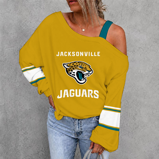 [TOUCHDOWN DEAL] NEW CUSTOMIZED NFL30 JSJ JACKSONVILLE JAGUARS WOMEN'S OFF-SHOULDER LONG SLEEVE SHIRT