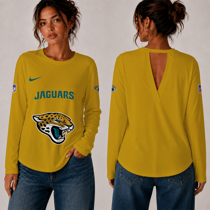 [TOUCHDOWN DEAL] NEW CUSTOMIZED NFL30 JSJ THE JAGUARS WOMEN'S BACK V-CUT LONG-SLEEVE SHIRT