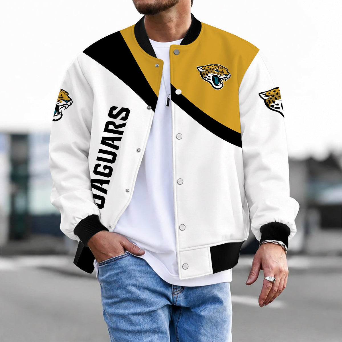 [TOUCHDOWN DEAL] NEW CUSTOMIZED NFL30 JSJ JACKSONVILLE JAGUARS SATIN VARSITY & BASEBALL JACKET