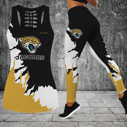 [TOUCHDOWN DEAL] NEW CUSTOMIZED NFL30 JSJ JACKSONVILLE JAGUARS HOLLOW TANK TOP & LEGGINGS SET