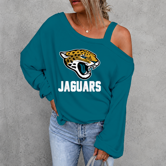 [TOUCHDOWN DEAL] NEW CUSTOMIZED NFL30 JSJ JACKSONVILLE JAGUARS WOMEN'S OFF-SHOULDER LONG SLEEVE SHIRT