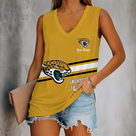 [TOUCHDOWN DEAL] NEW CUSTOMIZED NFL30 JSJ JACKSONVILLE JAGUARS WOMEN'S V-NECK TANK TOP