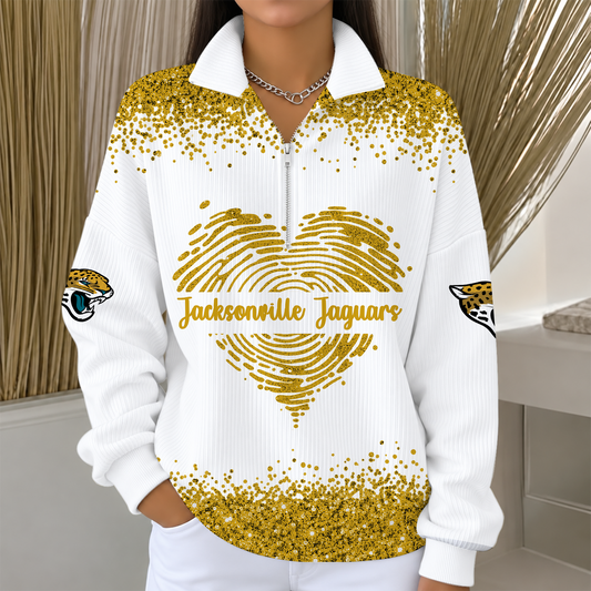 [TOUCHDOWN DEAL] NEW CUSTOMIZED NFL30 JSJ THE JAGUARS QUARTER ZIP RIBBED SWEATER