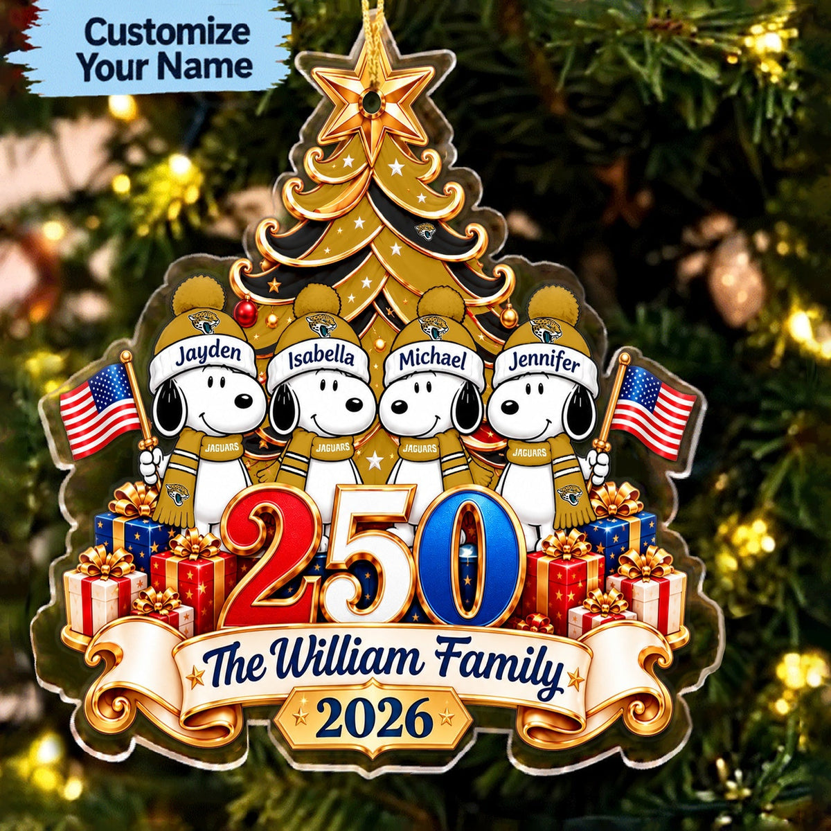 [TOUCHDOWN DEAL] NEW CUSTOMIZED NFL30 JSJ JACKSONVILLE JAGUARS CHRISTMAS ACRYLIC ORNAMENT
