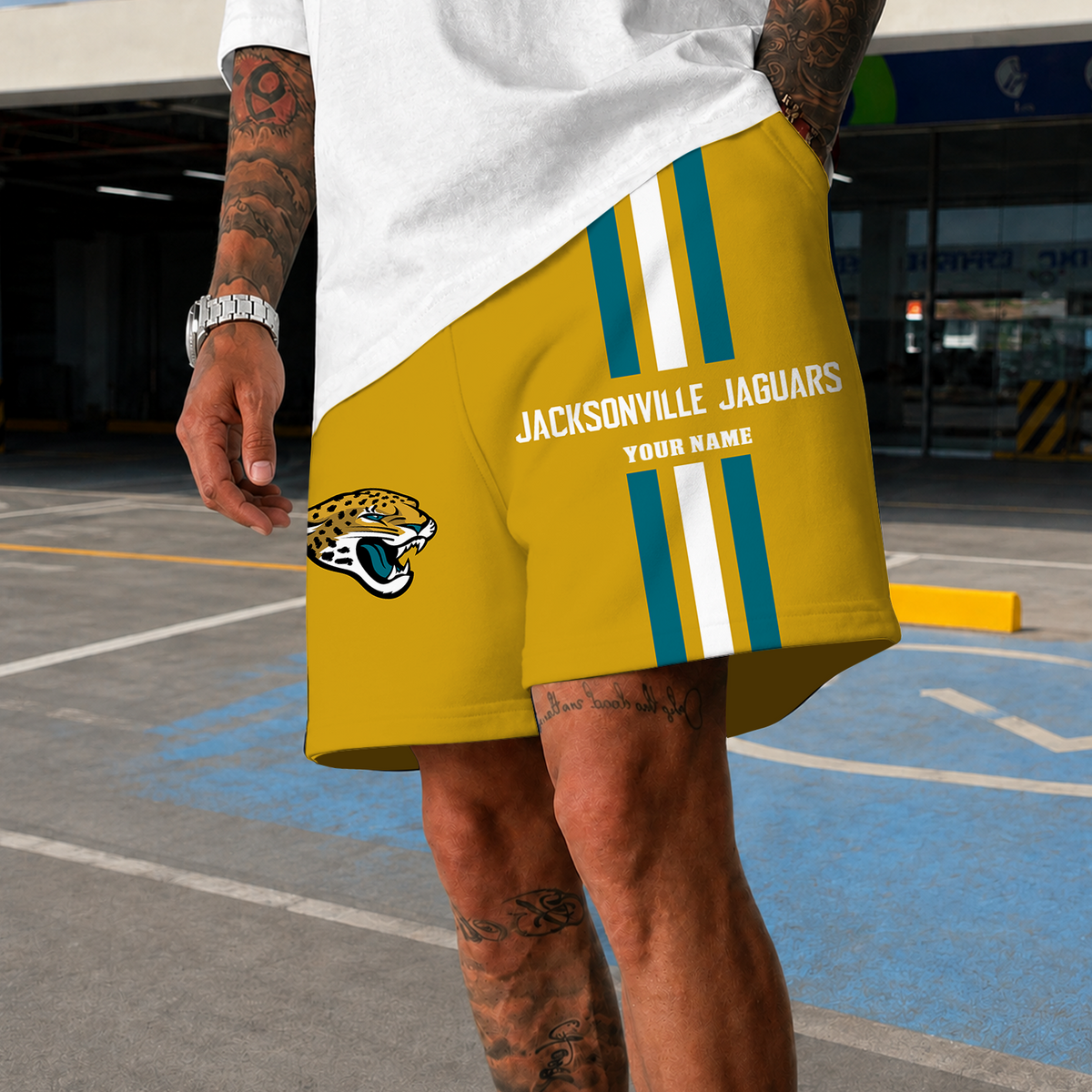 [TOUCHDOWN DEAL] NEW CUSTOMIZED NFL30 JSJ JACKSONVILLE JAGUARS SHORT PANTS