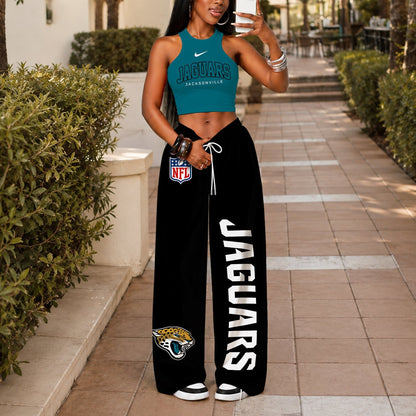 [TOUCHDOWN DEAL] NEW CUSTOMIZED NFL30 JSJ JACKSONVILLE JAGUARS WOMEN'S CROP TOP & LONGPANTS SET