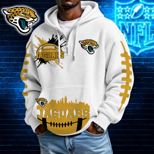 [TOUCHDOWN DEAL] NEW CUSTOMIZED NFL30 JSJ JACKSONVILLE JAGUARS WAFFLE FULL ZIP HOODIE