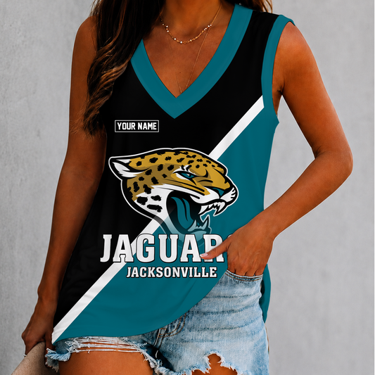 [TOUCHDOWN DEAL] NEW CUSTOMIZED NFL30 JSJ JACKSONVILLE JAGUARS WOMEN'S V-NECK TANK TOP
