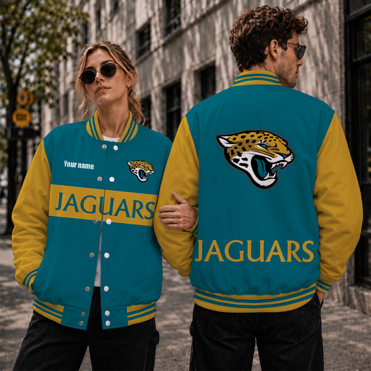 [TOUCHDOWN DEAL] NEW CUSTOMIZED NFL30 JSJ JACKSONVILLE JAGUARS SATIN VARSITY & BASEBALL JACKET
