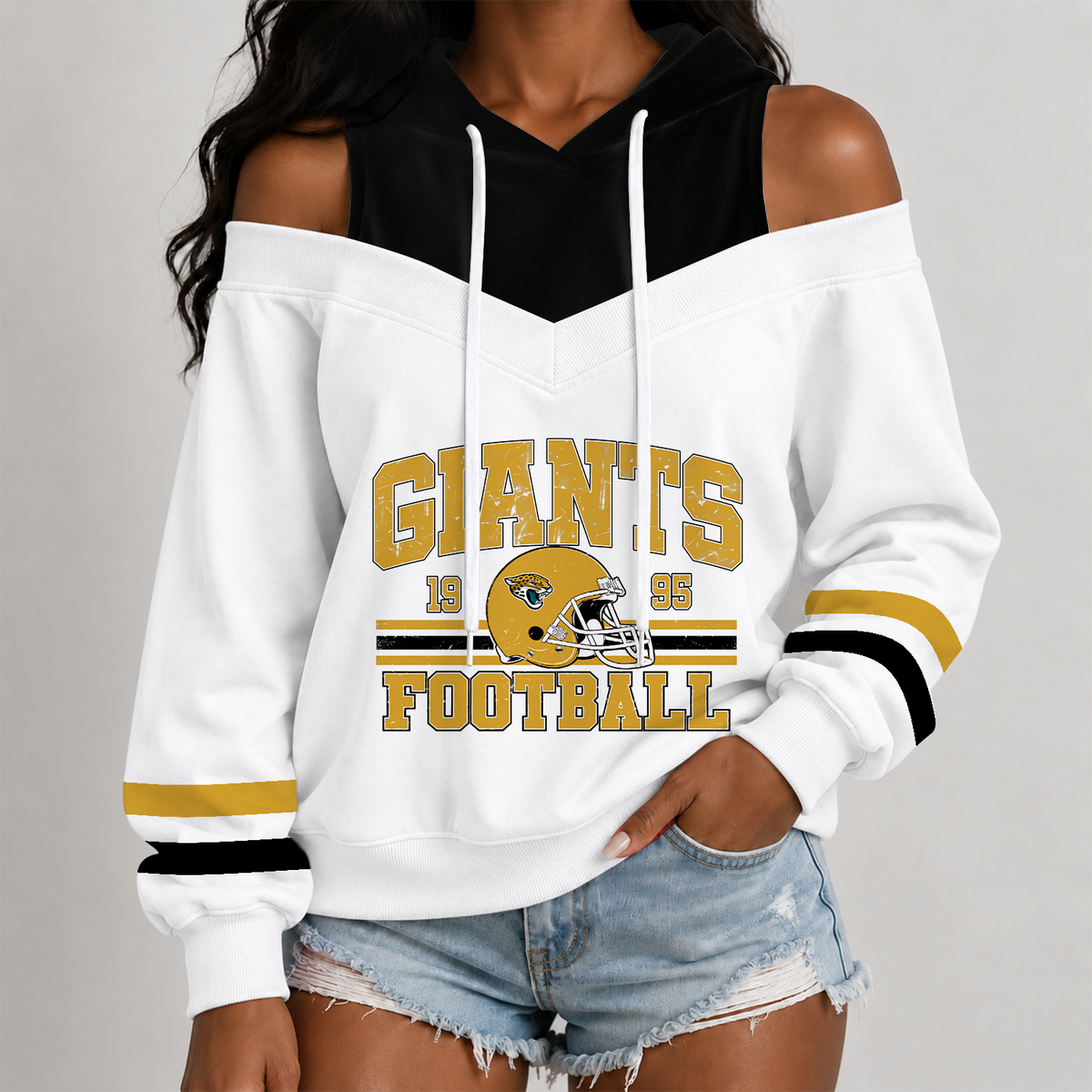 [TOUCHDOWN DEAL] NEW CUSTOMIZED NFL30 JSJ THE JAGUARS WOMEN'S OFF-SHOULDER HOODIE