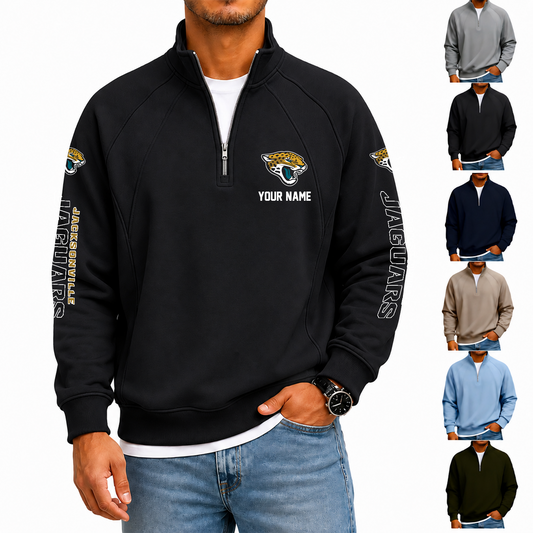 [TOUCHDOWN DEAL] NEW CUSTOMIZED NFL30 JSJ JACKSONVILLE JAGUARS MEN'S QUARTER ZIP PULLOVER