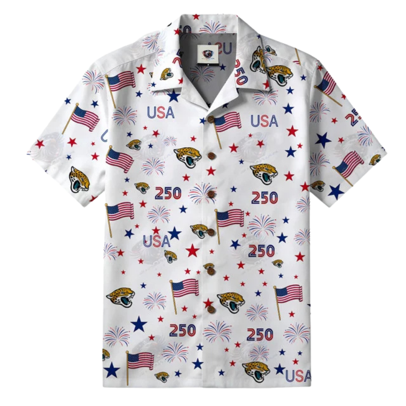 [TOUCHDOWN DEAL] NEW CUSTOMIZED NFL30 JSJ JACKSONVILLE JAGUARS PATRIOTIC 250 USA HAWAIIAN SHIRT