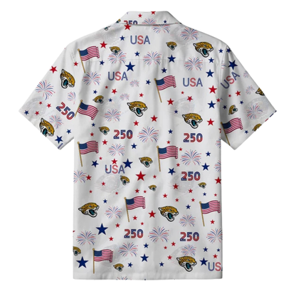 [TOUCHDOWN DEAL] NEW CUSTOMIZED NFL30 JSJ JACKSONVILLE JAGUARS PATRIOTIC 250 USA HAWAIIAN SHIRT