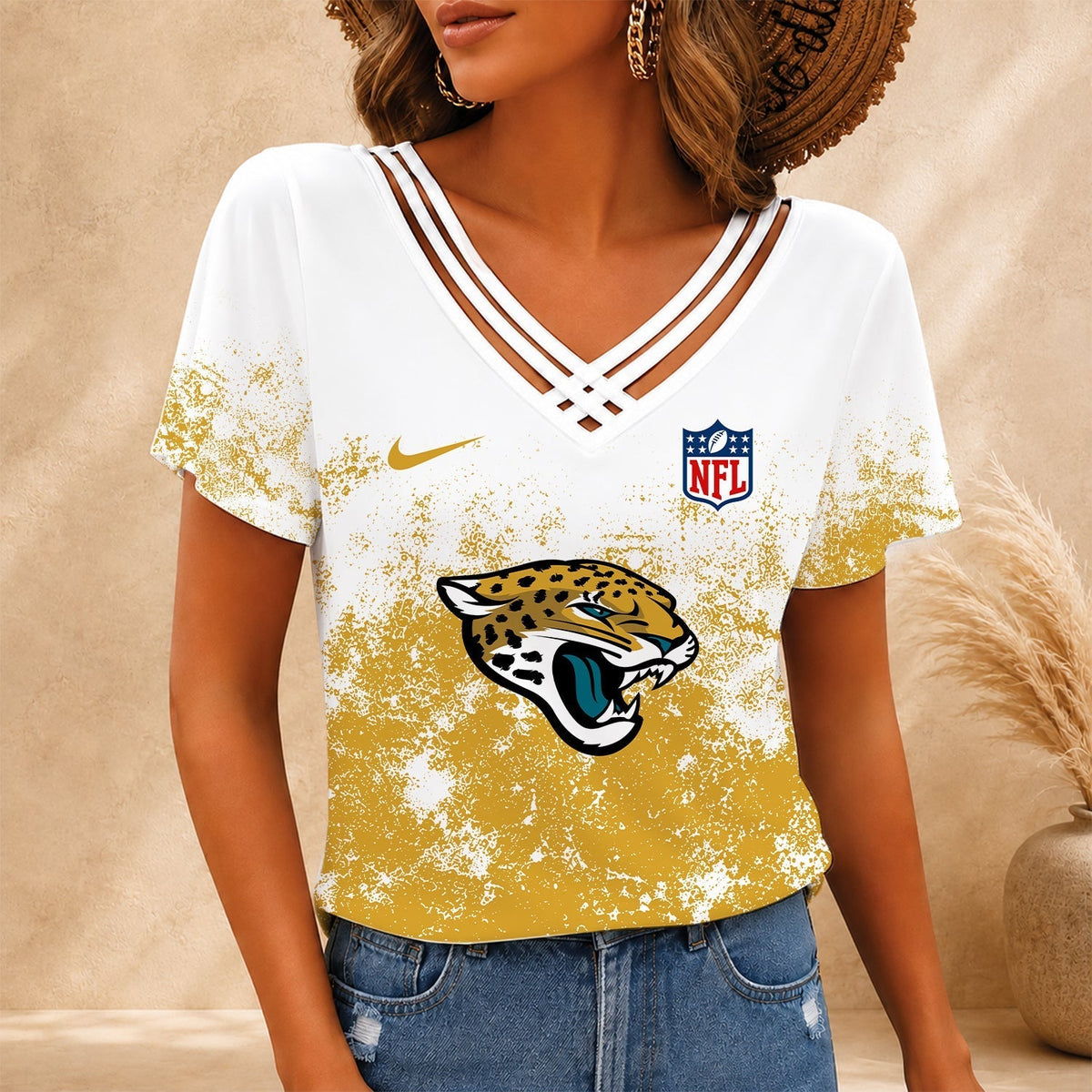 [TOUCHDOWN DEAL] NEW CUSTOMIZED NFL30 JSJ JACKSONVILLE JAGUARS V-NECK SHIRT
