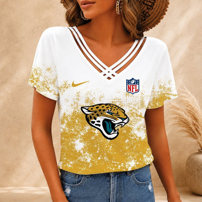 [TOUCHDOWN DEAL] NEW CUSTOMIZED NFL30 JSJ JACKSONVILLE JAGUARS V-NECK SHIRT