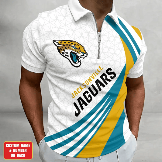 [TOUCHDOWN DEAL] NEW CUSTOMIZED NFL30 JSJ JACKSONVILLE JAGUARS ZIP POLO SHIRT