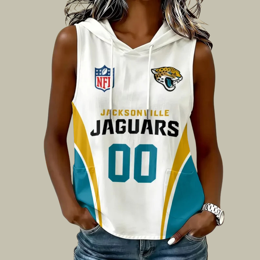 [TOUCHDOWN DEAL] NEW CUSTOMIZED NFL30 JSJ JACKSONVILLE JAGUARS WOMEN'S SLEEVELESS HOODED POCKET TANK TOP