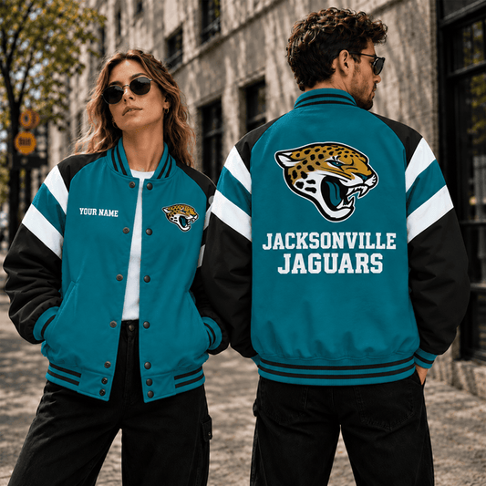 [TOUCHDOWN DEAL] NEW CUSTOMIZED NFL30 JSJ JACKSONVILLE JAGUARS SATIN VARSITY & BASEBALL JACKET