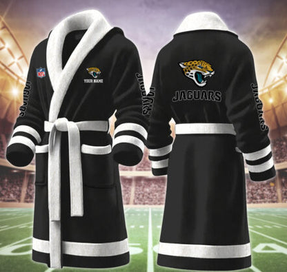 [TOUCHDOWN DEAL] NEW CUSTOMIZED NFL30 JSJ JACKSONVILLE JAGUARS MULTICOLOR FLEECE BATHROBE
