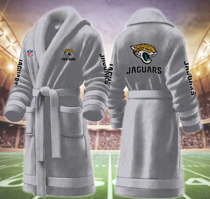 [TOUCHDOWN DEAL] NEW CUSTOMIZED NFL30 JSJ JACKSONVILLE JAGUARS MULTICOLOR FLEECE BATHROBE