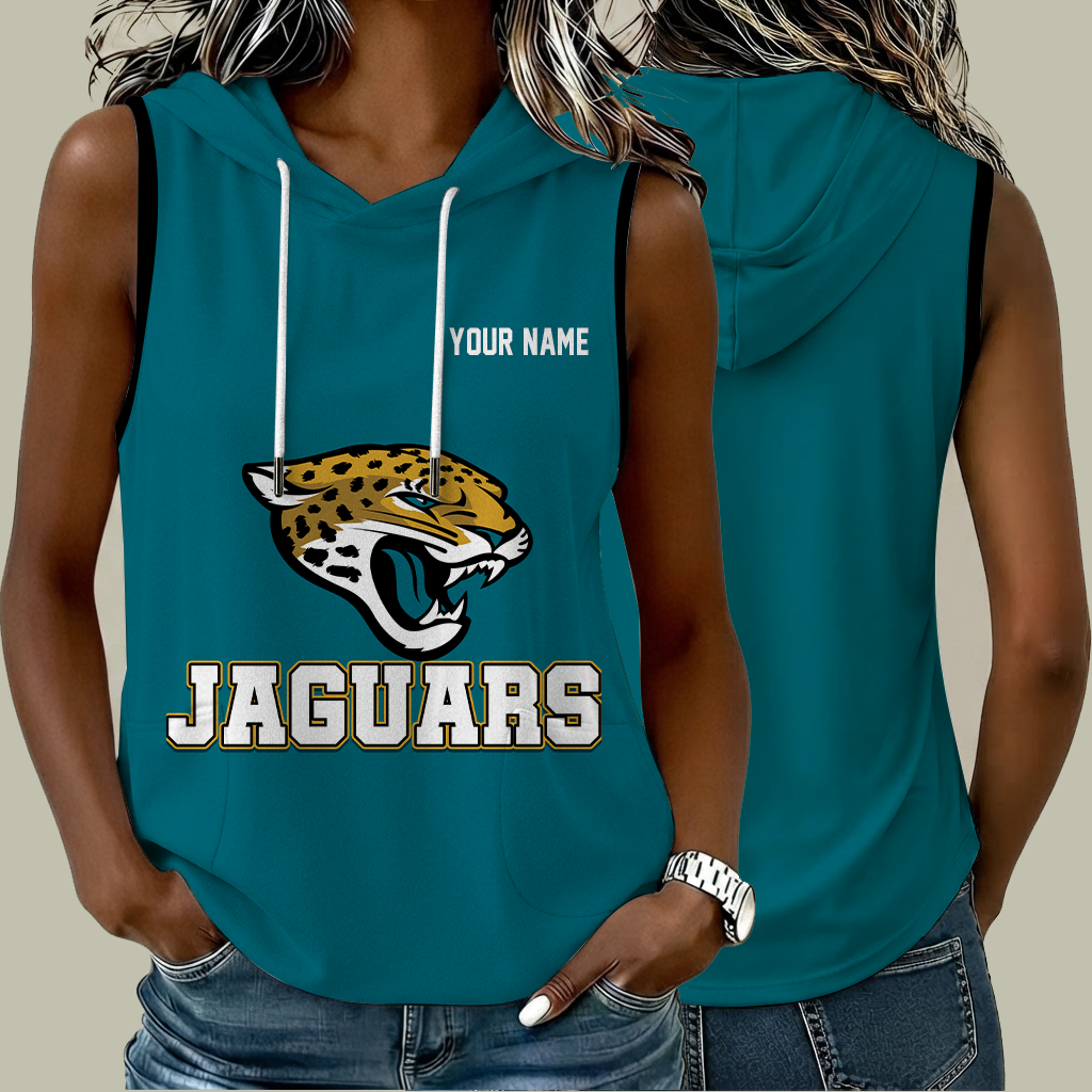 [TOUCHDOWN DEAL] NEW CUSTOMIZED NFL30 JSJ JACKSONVILLE JAGUARS WOMEN'S SLEEVELESS HOODED POCKET TANK TOP