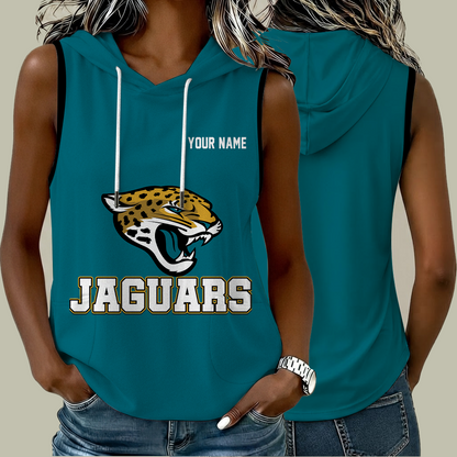 [TOUCHDOWN DEAL] NEW CUSTOMIZED NFL30 JSJ JACKSONVILLE JAGUARS WOMEN'S SLEEVELESS HOODED POCKET TANK TOP