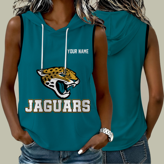 [TOUCHDOWN DEAL] NEW CUSTOMIZED NFL30 JSJ JACKSONVILLE JAGUARS WOMEN'S SLEEVELESS HOODED POCKET TANK TOP