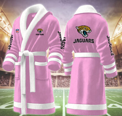 [TOUCHDOWN DEAL] NEW CUSTOMIZED NFL30 JSJ JACKSONVILLE JAGUARS MULTICOLOR FLEECE BATHROBE