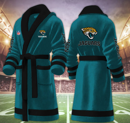 [TOUCHDOWN DEAL] NEW CUSTOMIZED NFL30 JSJ JACKSONVILLE JAGUARS MULTICOLOR FLEECE BATHROBE