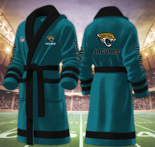 [TOUCHDOWN DEAL] NEW CUSTOMIZED NFL30 JSJ JACKSONVILLE JAGUARS MULTICOLOR FLEECE BATHROBE