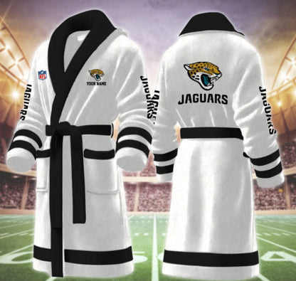[TOUCHDOWN DEAL] NEW CUSTOMIZED NFL30 JSJ JACKSONVILLE JAGUARS MULTICOLOR FLEECE BATHROBE