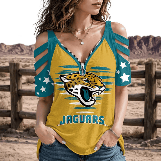 [TOUCHDOWN DEAL] NEW CUSTOMIZED NFL30 JSJ JACKSONVILLE JAGUARS STRAPPY COLD-SHOULDER TOP