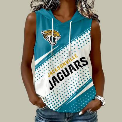 [TOUCHDOWN DEAL] NEW CUSTOMIZED NFL30 JSJ JACKSONVILLE JAGUARS WOMEN'S SLEEVELESS HOODED POCKET TANK TOP