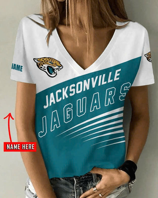 [TOUCHDOWN DEAL] NEW CUSTOMIZED NFL30 JSJ JACKSONVILLE JAGUARS V-NECK FEMALE SHIRT
