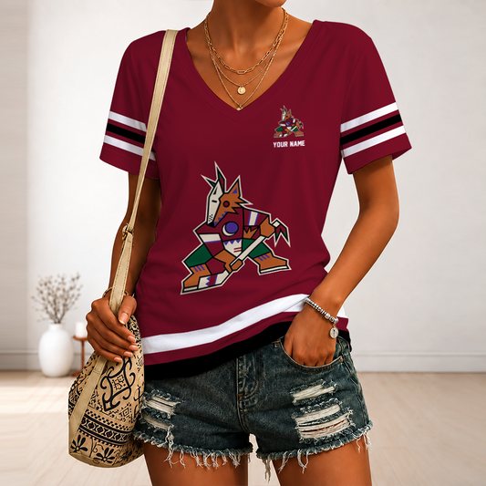 [PUCK DROP DEAL] NEW CUSTOMIZED NHL30 AZC ARIZONA COYOTES V-NECK FEMALE SHIRT