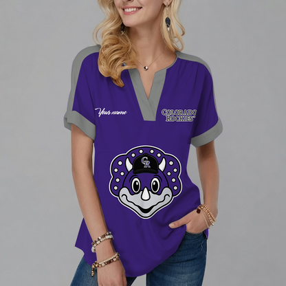 [HOMERUN DEAL] NEW CUSTOMIZED MLB30 COR COLORADO ROCKIES V-NECK FEMALE SHIRT