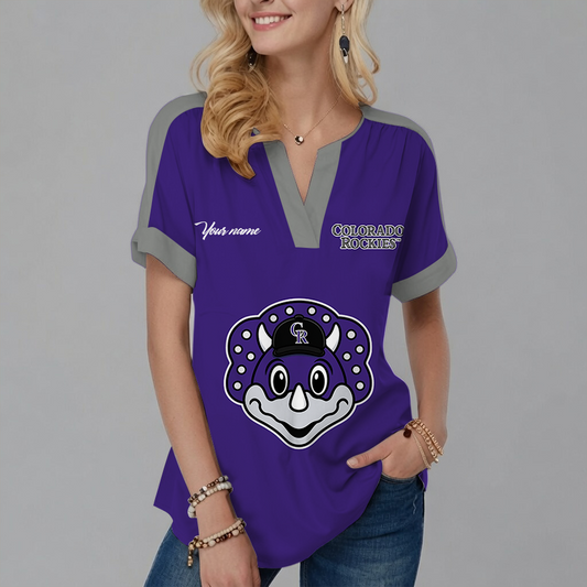 [HOMERUN DEAL] NEW CUSTOMIZED MLB30 COR COLORADO ROCKIES V-NECK FEMALE SHIRT