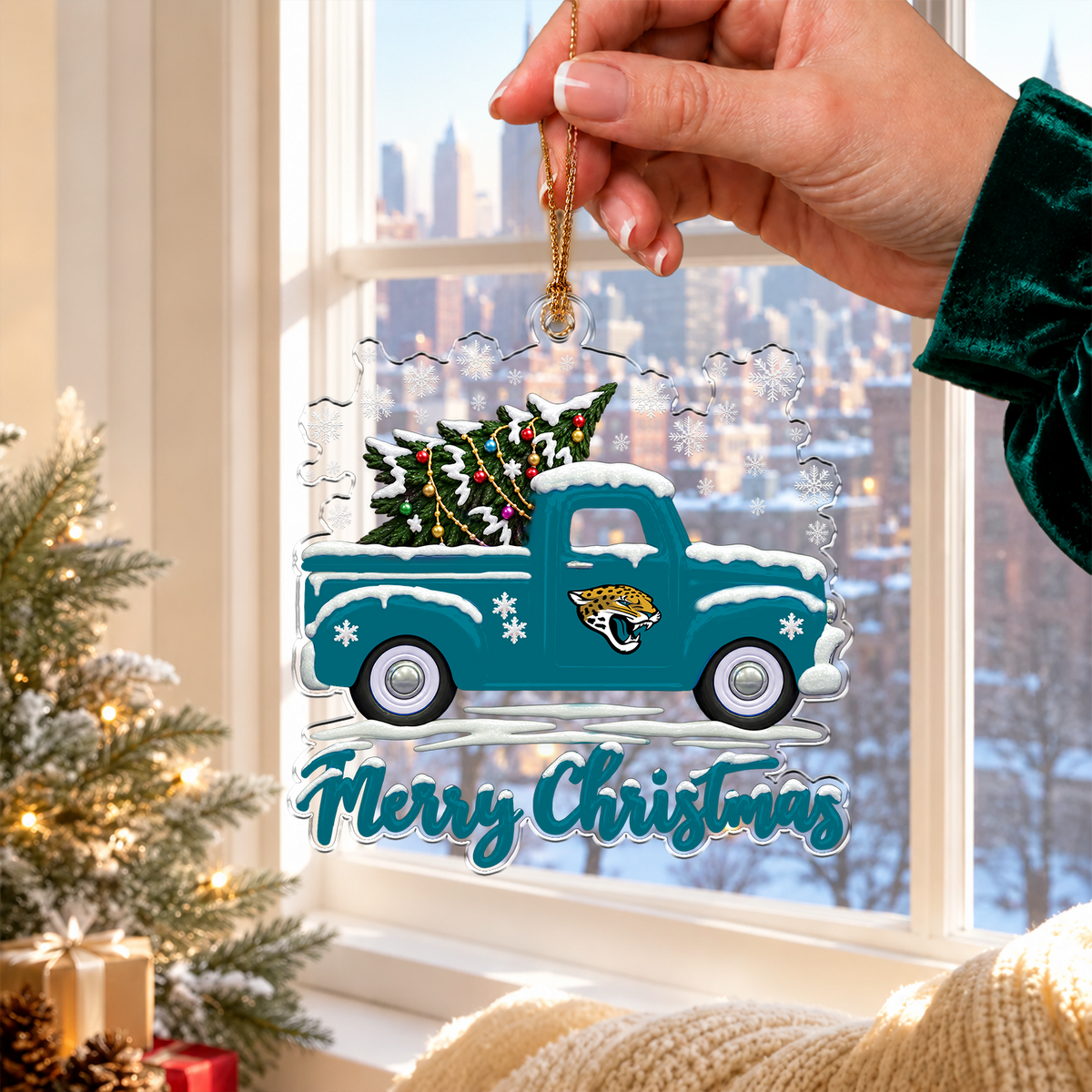 [TOUCHDOWN DEAL] NEW CUSTOMIZED NFL30 JSJ JACKSONVILLE JAGUARS CHRISTMAS ACRYLIC ORNAMENT
